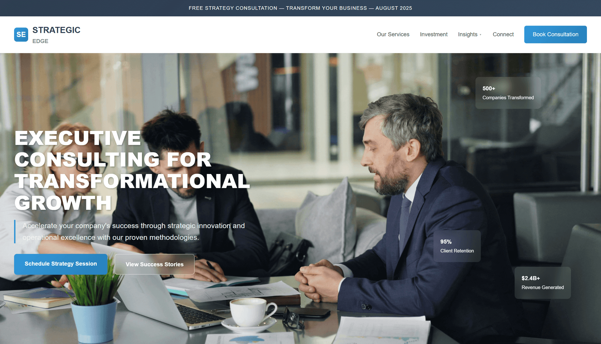 A professional and strategic website layout